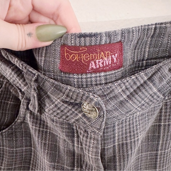 Vintage Y2K Bohemian Army Plaid Capris 2000s Pants Cropped Low Rise - Picture 4 of 7